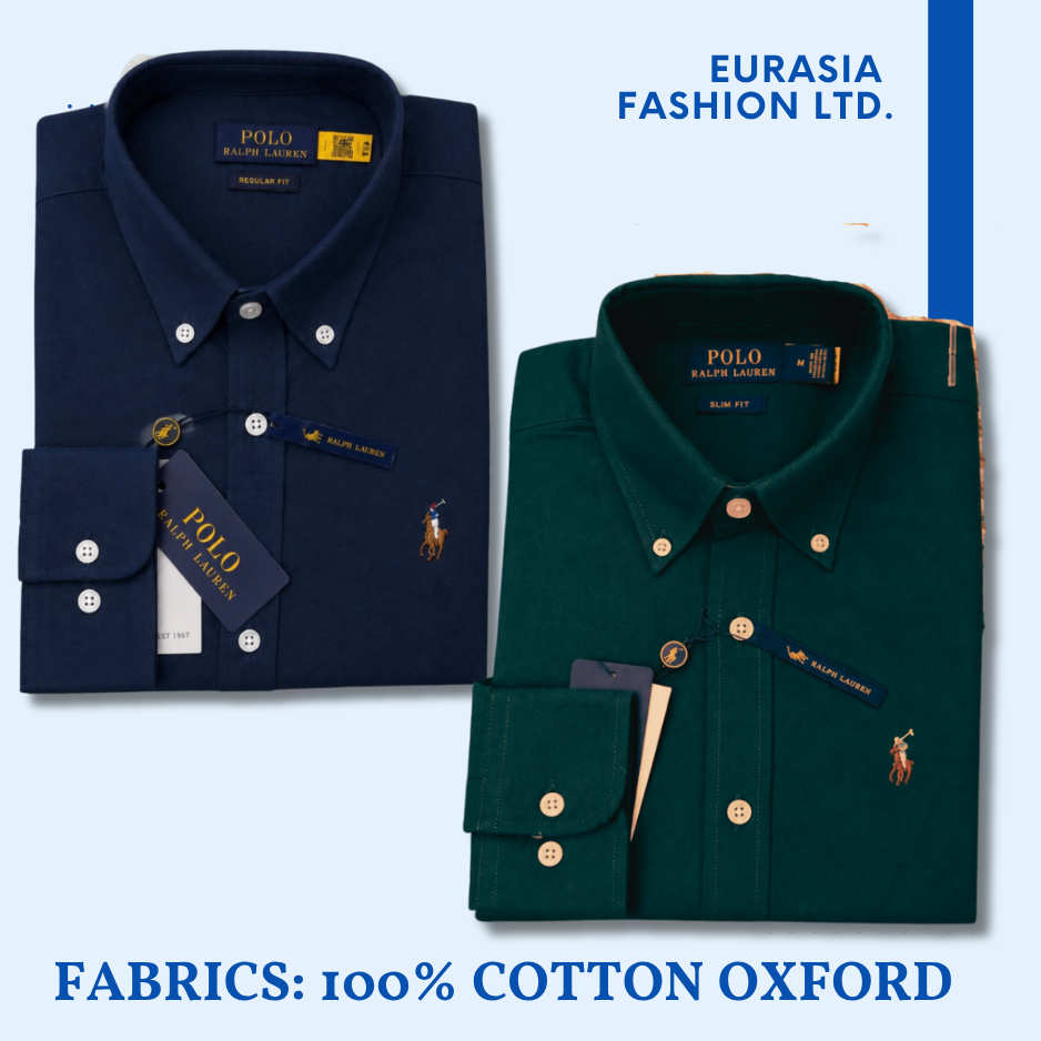 2 Pes Combo - Regular Fit Garment-Dyed Oxford Shirt-Navy Blue / Green
