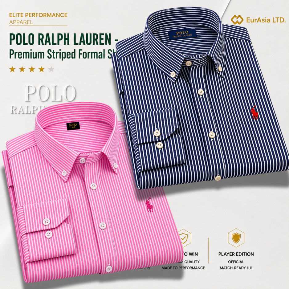 2 Pes Combo-Custom Fit Striped Stretch Poplin Shirt (Colour: Carmel Navy/Pink)