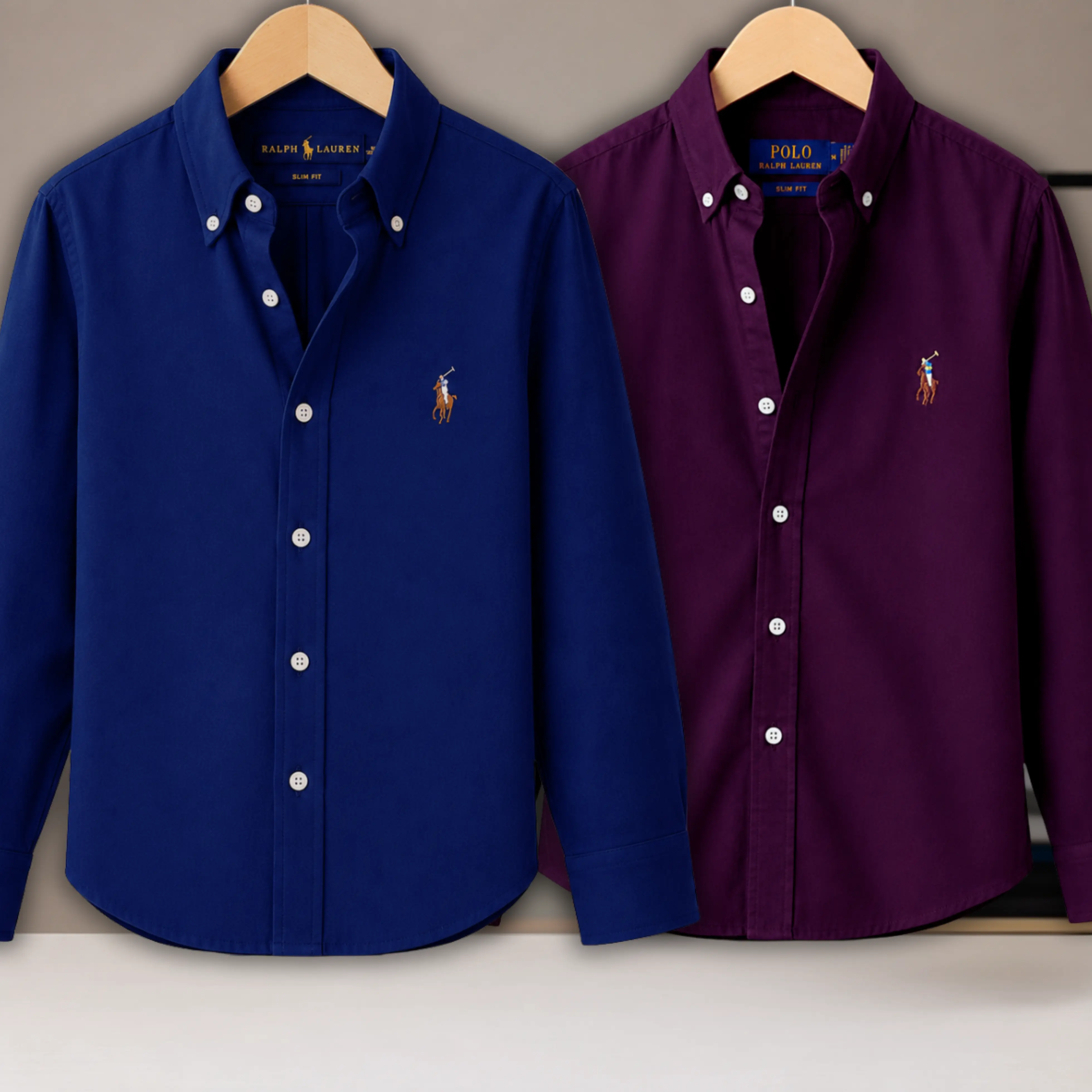 2 Pes Combo - Regular Fit Garment-Dyed Oxford Shirt-Maroon/ Navy Blue