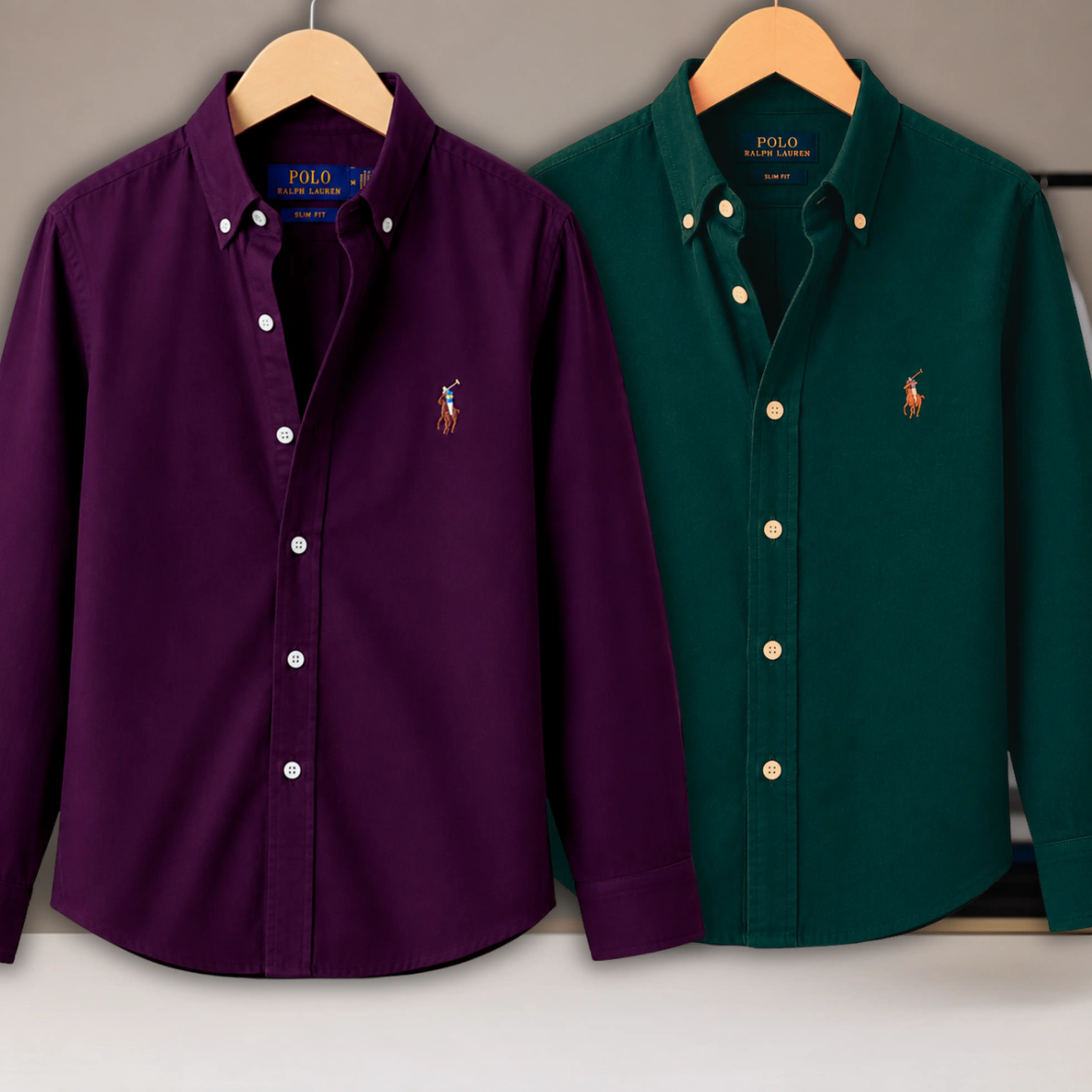 2 Pes Combo - Regular Fit Garment-Dyed Oxford Shirt-Maroon/ Green
