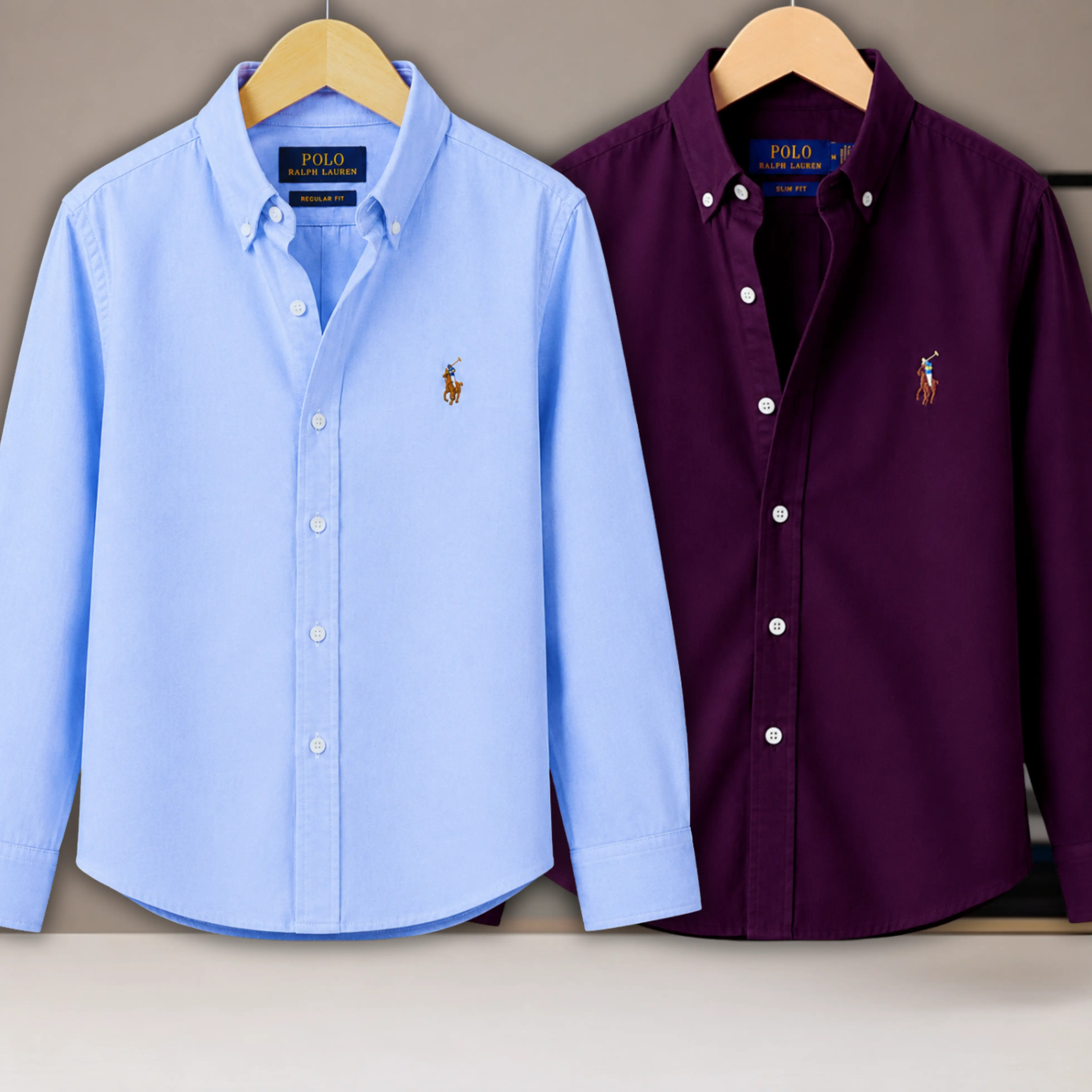 2 Pes Combo - Regular Fit Garment-Dyed Oxford Shirt- Sky Blue / Maroon