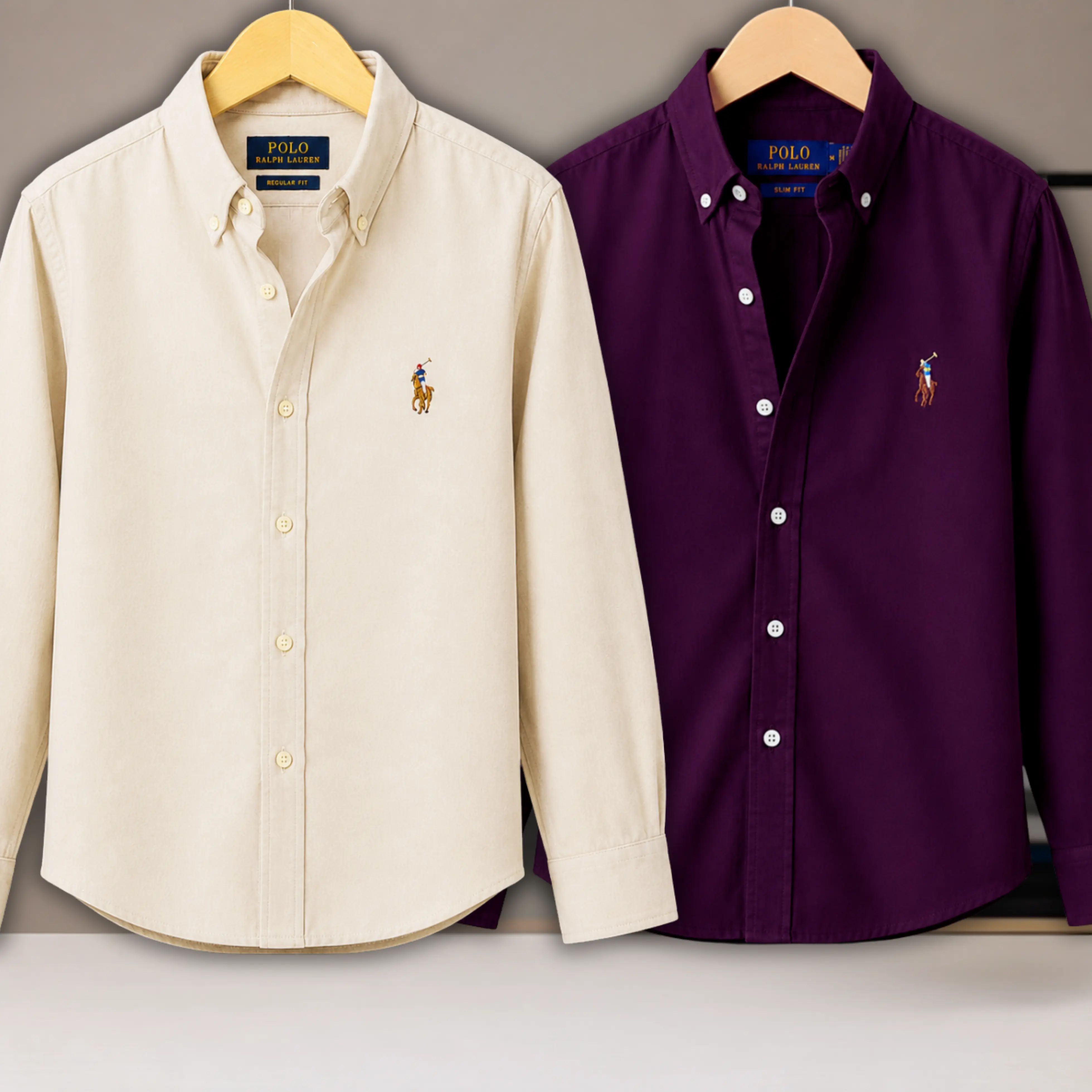 2 Pes Combo - Regular Fit Garment-Dyed Oxford Shirt-Maroon / Beige