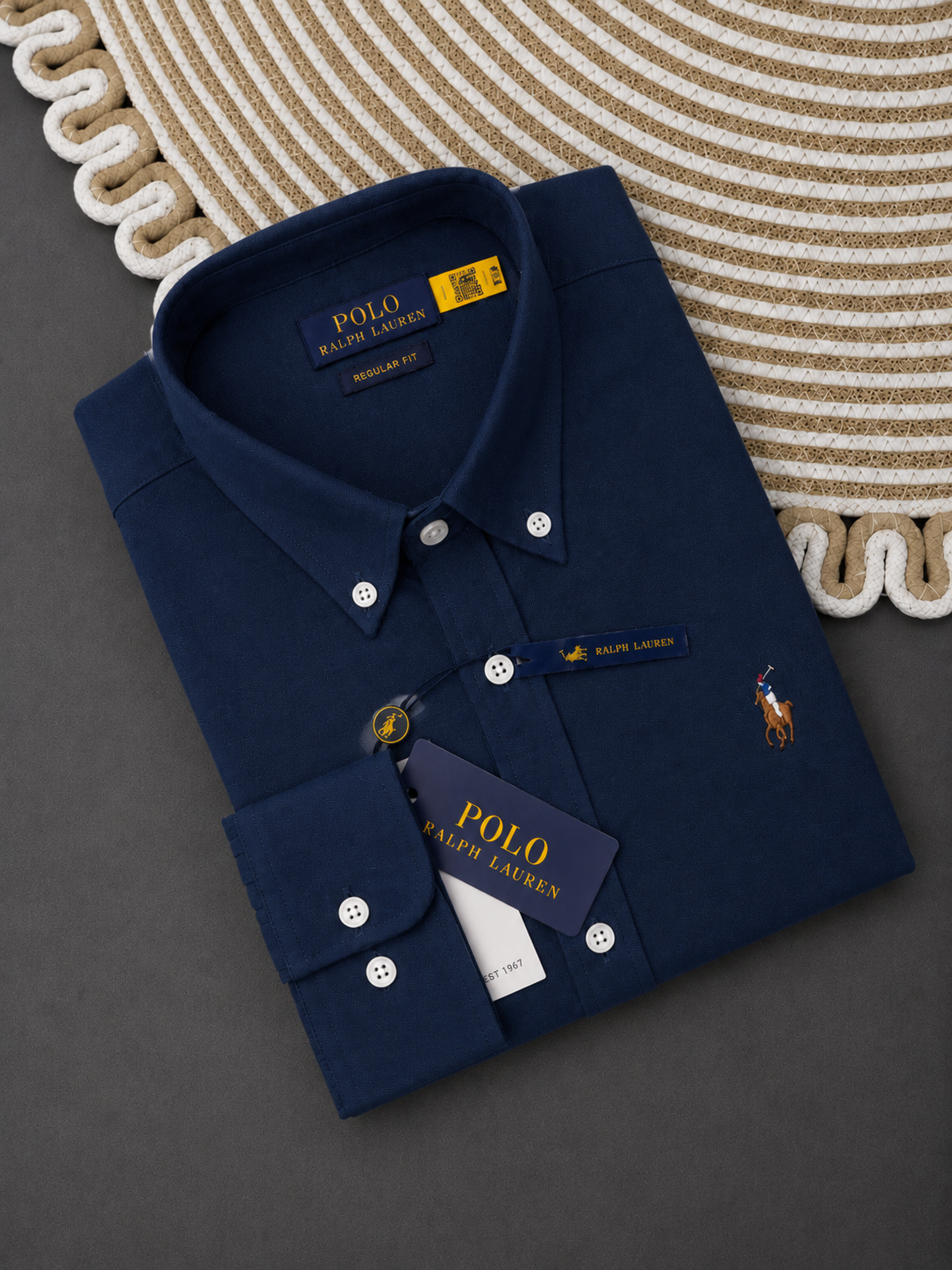 Regular Fit Garment-Dyed Oxford Shirt-Navy Blue