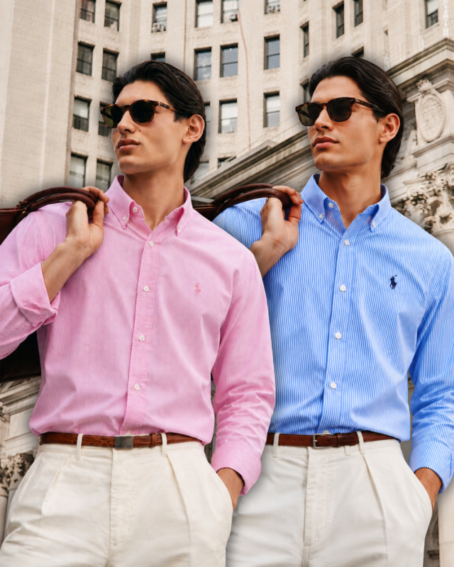 2 Pes Combo- Custom Fit Striped Stretch Poplin Shirt (Colour: Light Pink/Blue/)