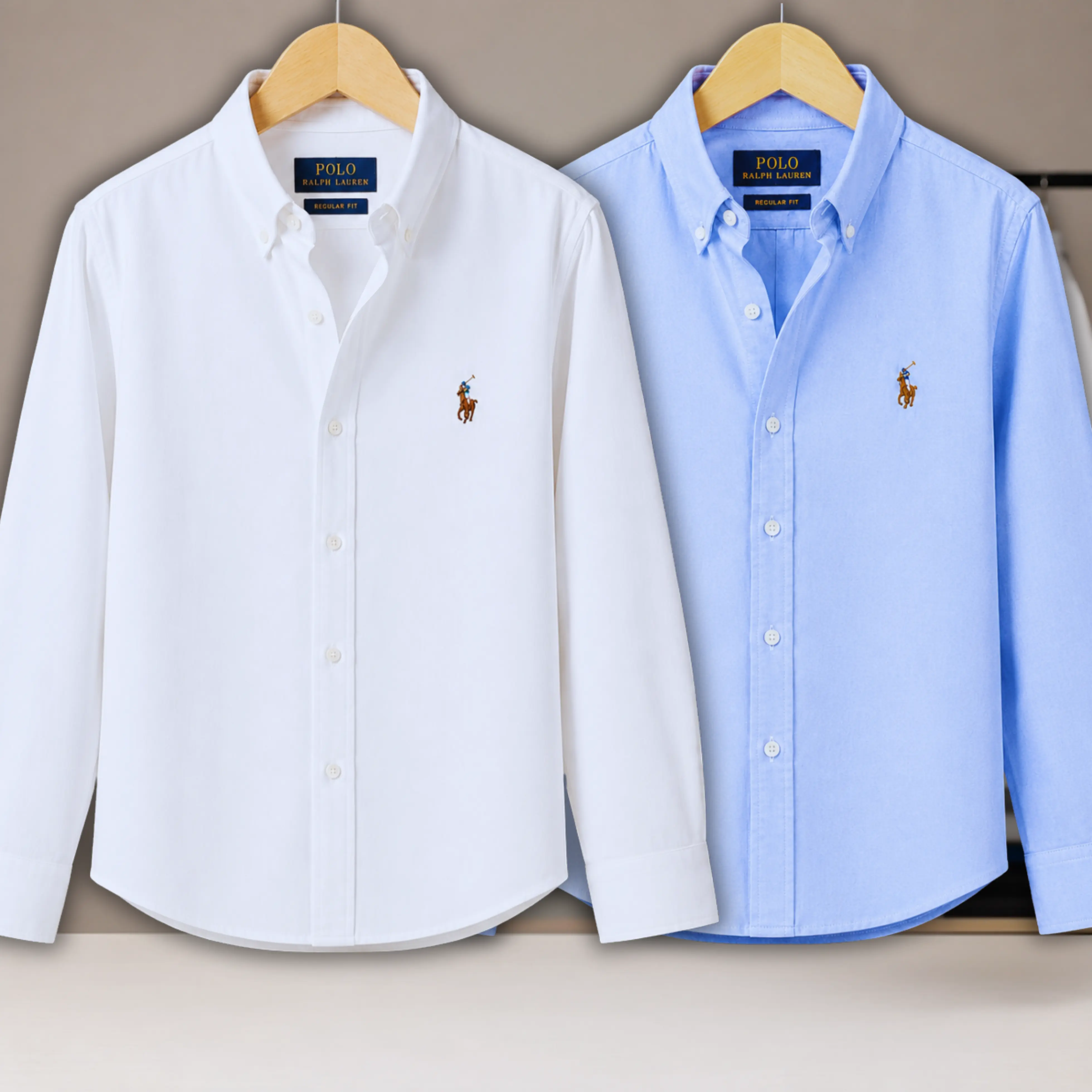 2 Pes Combo - Regular Fit Garment-Dyed Oxford Shirt- Sky Blue / White