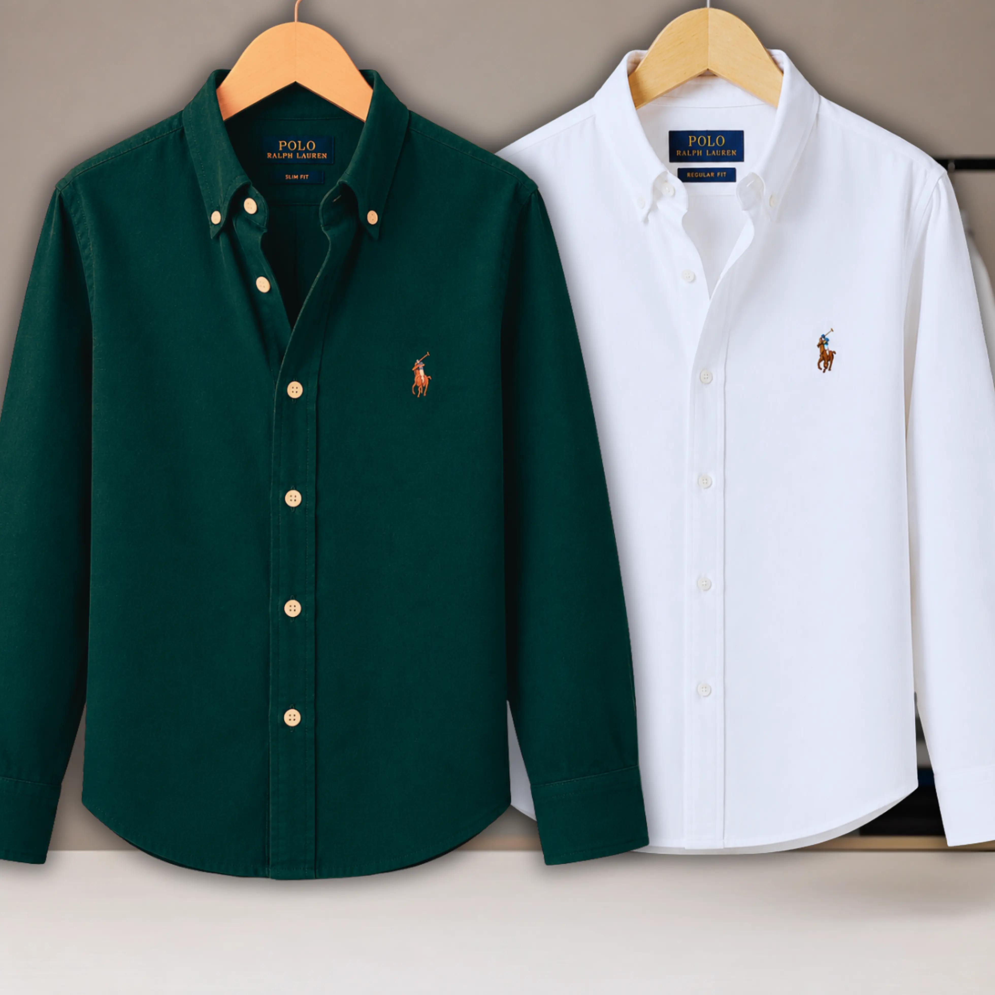 2 Pes Combo - Regular Fit Garment-Dyed Oxford Shirt- White / Green