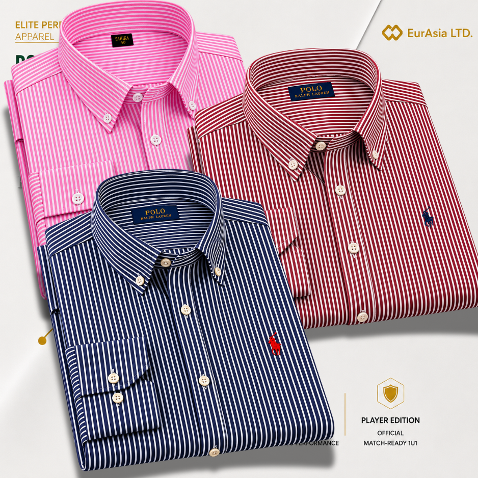 2 Pes Combo-Custom Fit Striped Stretch Poplin Shirt (Colour: Navy/Pink/Wine )