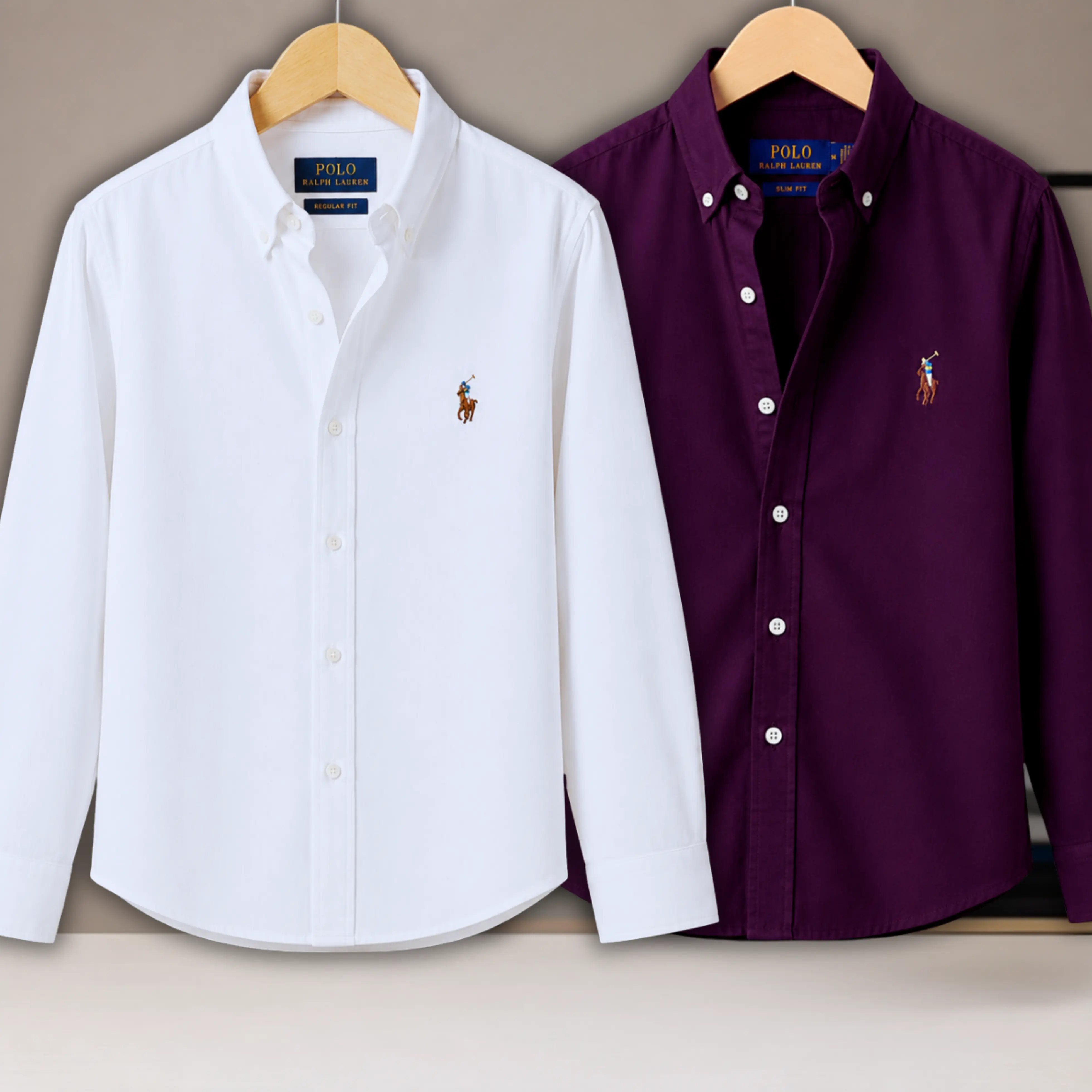 2 Pes Combo - Regular Fit Garment-Dyed Oxford Shirt-White / Maroon
