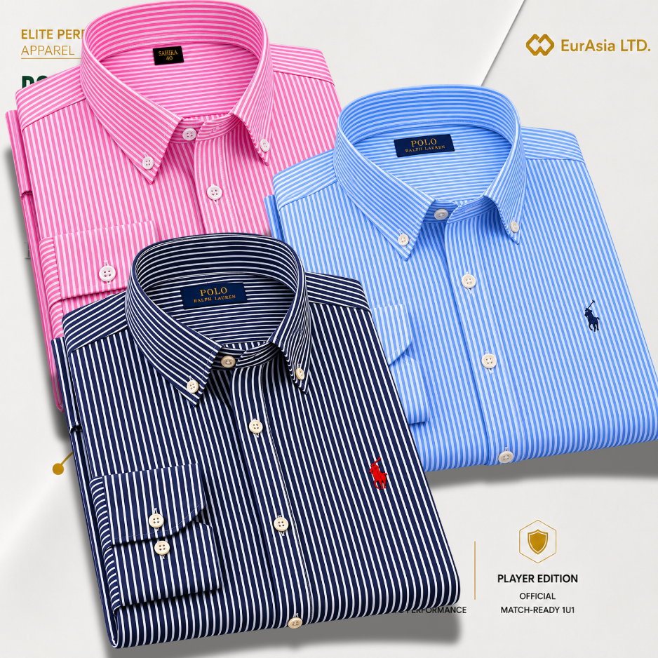 2 Pes Combo-Custom Fit Striped Stretch Poplin Shirt (Colour: Navy/Pink/Blue)