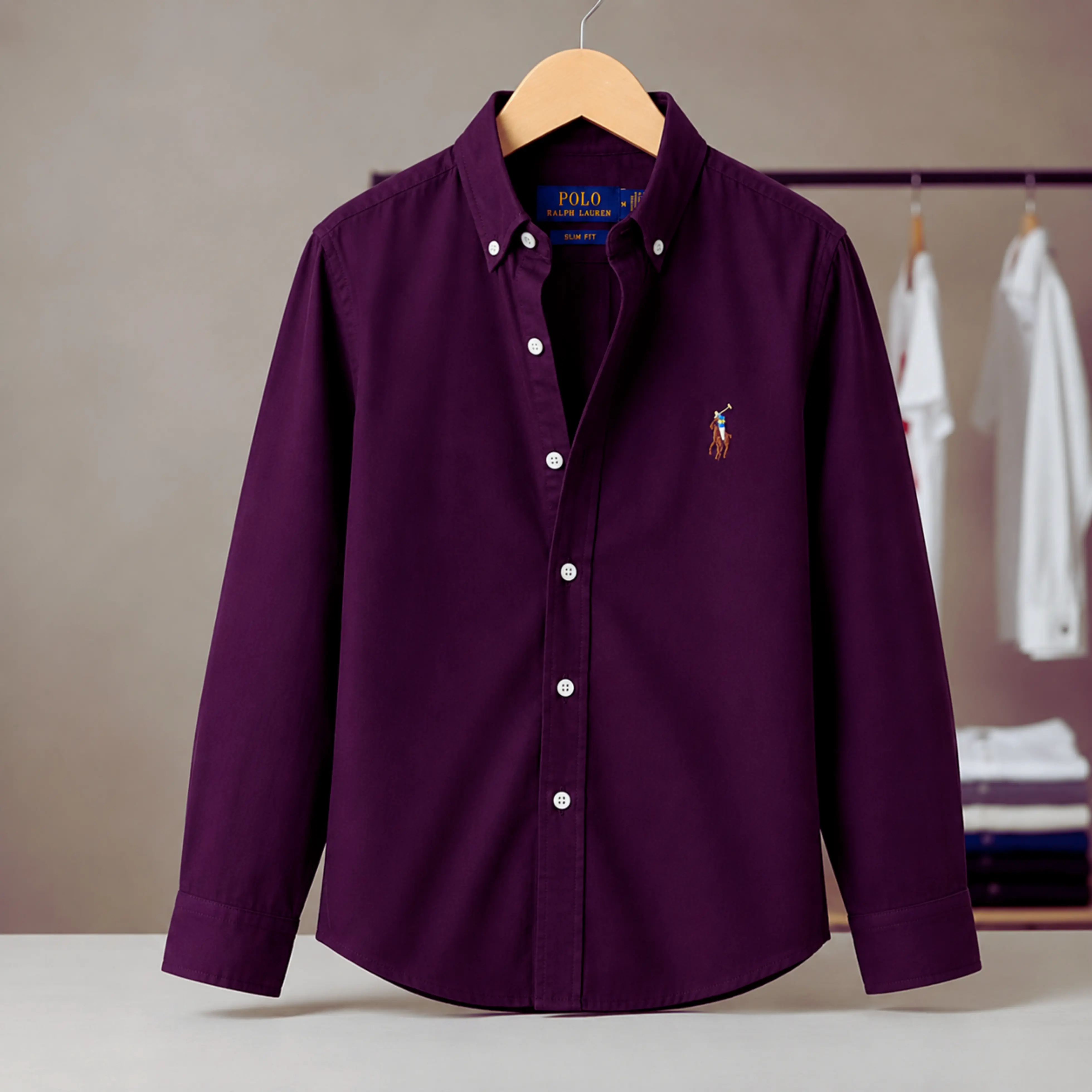 Regular Fit Garment-Dyed Oxford Shirt-Maroon
