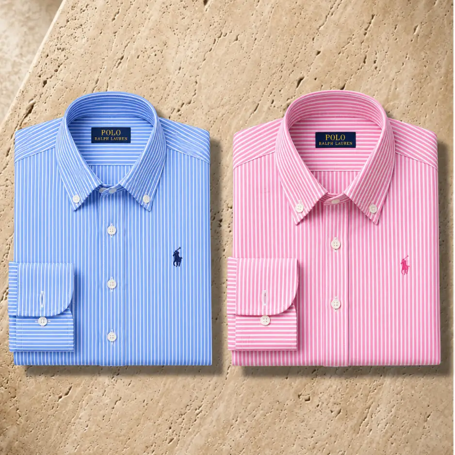 2 Pes Combo- Custom Fit Striped Stretch Poplin Shirt (Colour: Light Pink/Blue/)
