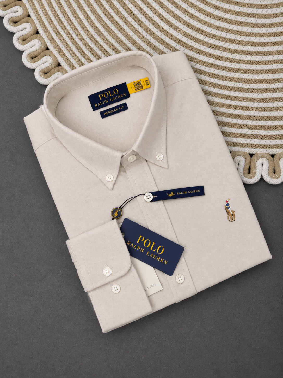 Regular Fit Garment-Dyed Oxford Shirt-Beige