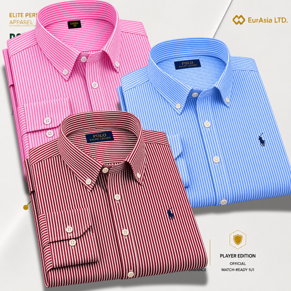 2 Pes Combo-Custom Fit Striped Stretch Poplin Shirt (Colour: Blue/Pink/Wine )