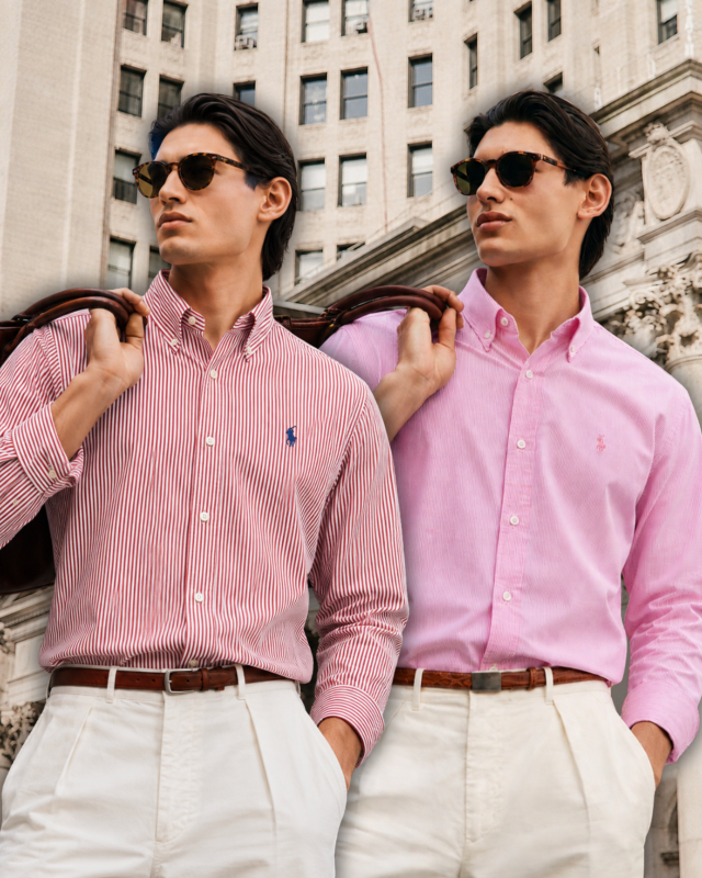 2 Pes Combo- Custom Fit Striped Stretch Poplin Shirt (Colour: Carmel Wine /Pink/White)