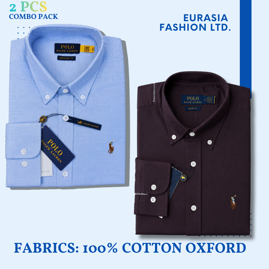 2 Pes Combo - Regular Fit Garment-Dyed Oxford Shirt- Sky Blue / Maroon