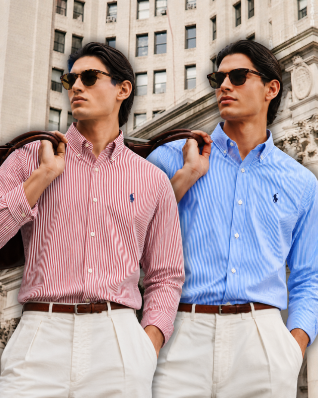 2 Pes Combo-Custom Fit Striped Stretch Poplin Shirt (Colour: Light Wine/Blue)