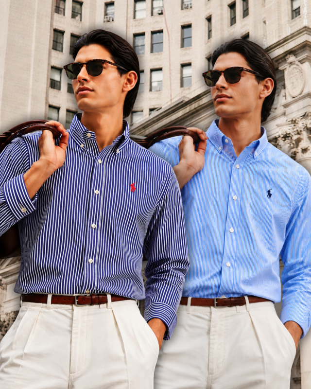 2 Pes Combo-Custom Fit Striped Stretch Poplin Shirt (Colour: Light Navy/Blue)