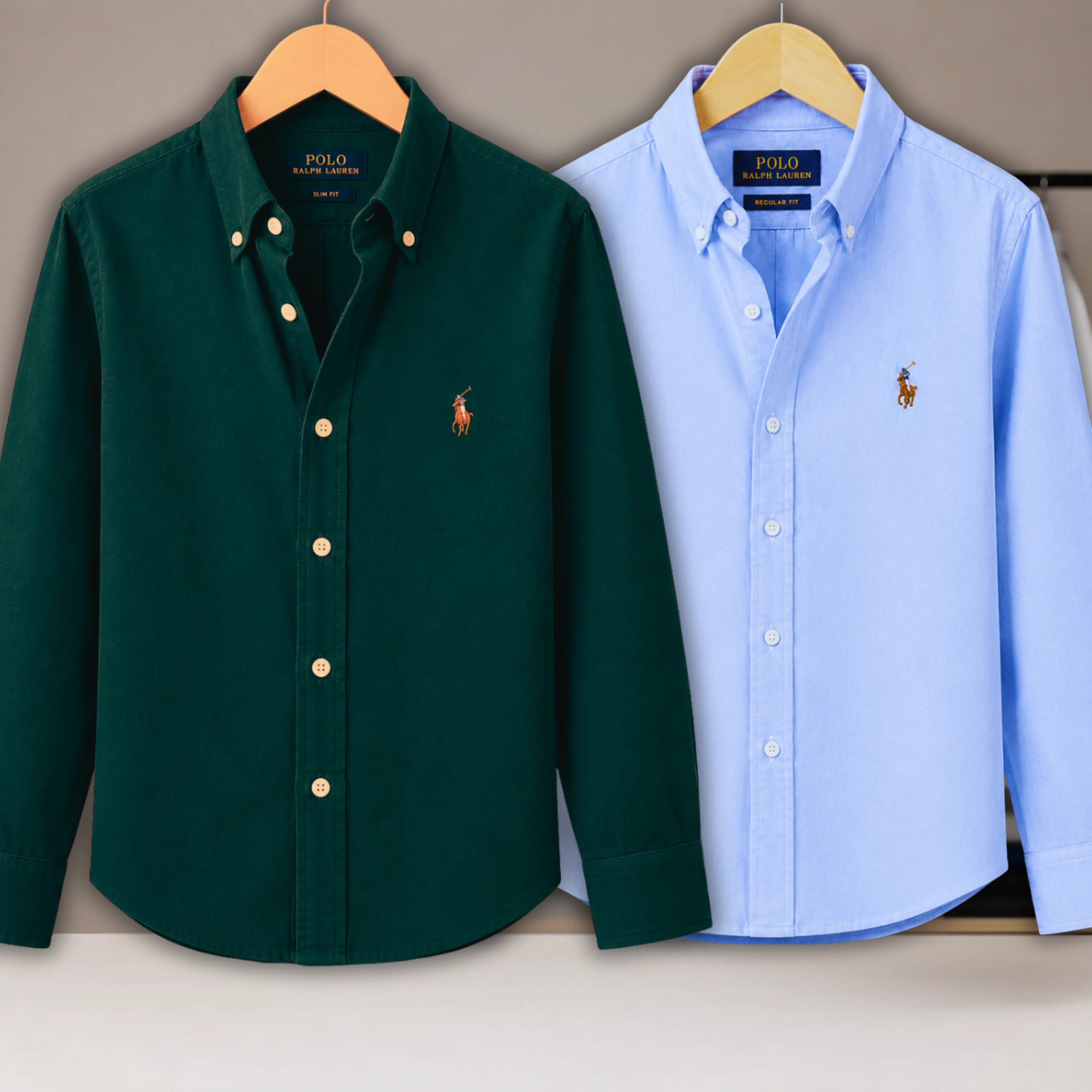 2 Pes Combo - Regular Fit Garment-Dyed Oxford Shirt- Sky Blue / Green