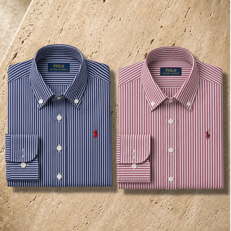 2 Pes Combo- Custom Fit Striped Stretch Poplin Shirt (Colour Wine:/ Navy)