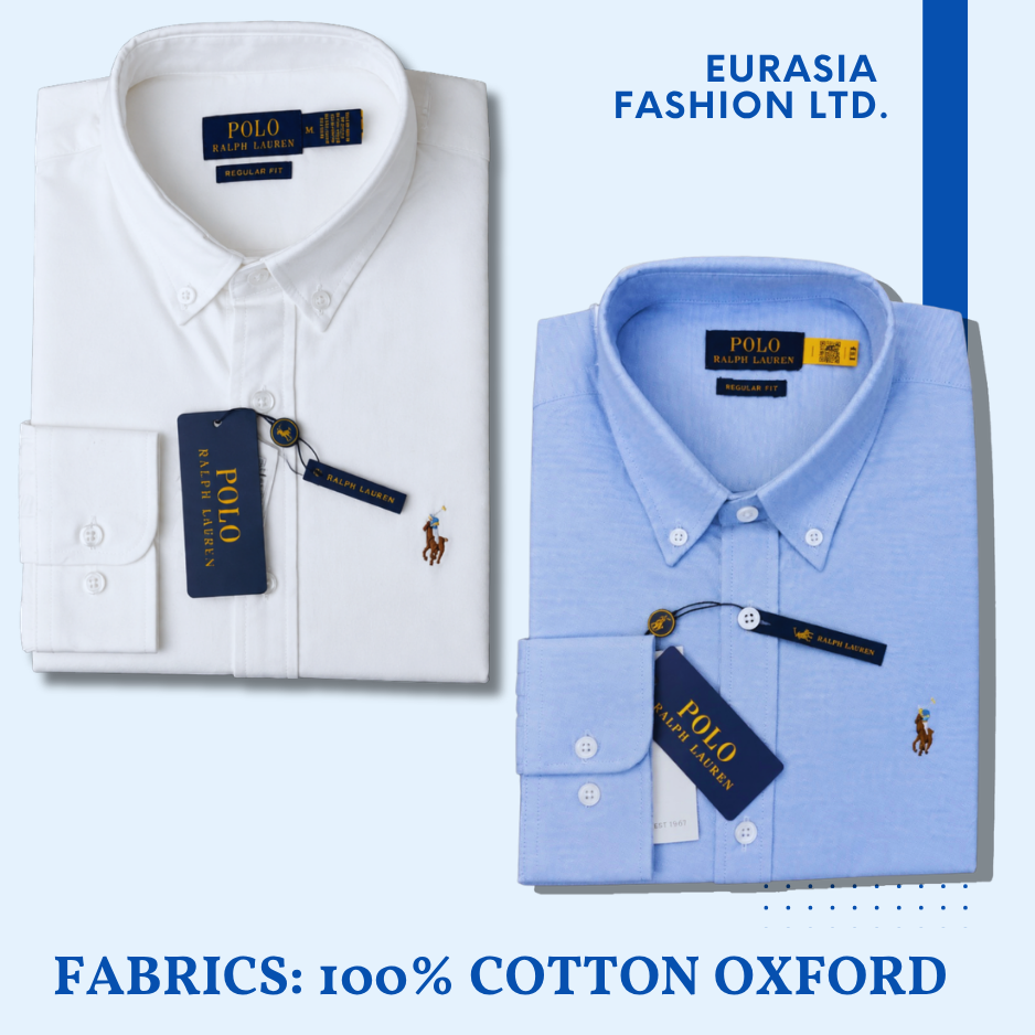 2 Pes Combo - Regular Fit Garment-Dyed Oxford Shirt- Sky Blue / White