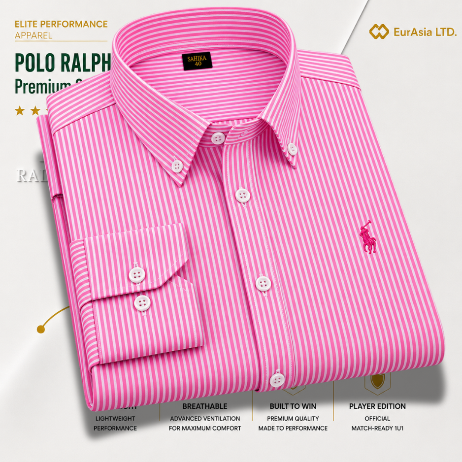 Custom Fit Striped Stretch Poplin Shirt (Colour: Carmel Pink/White)