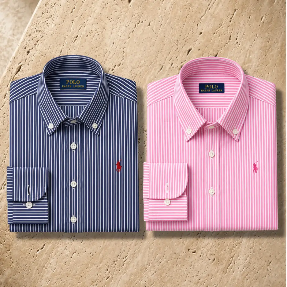 2 Pes Combo-Custom Fit Striped Stretch Poplin Shirt (Colour: Carmel Navy/Pink)