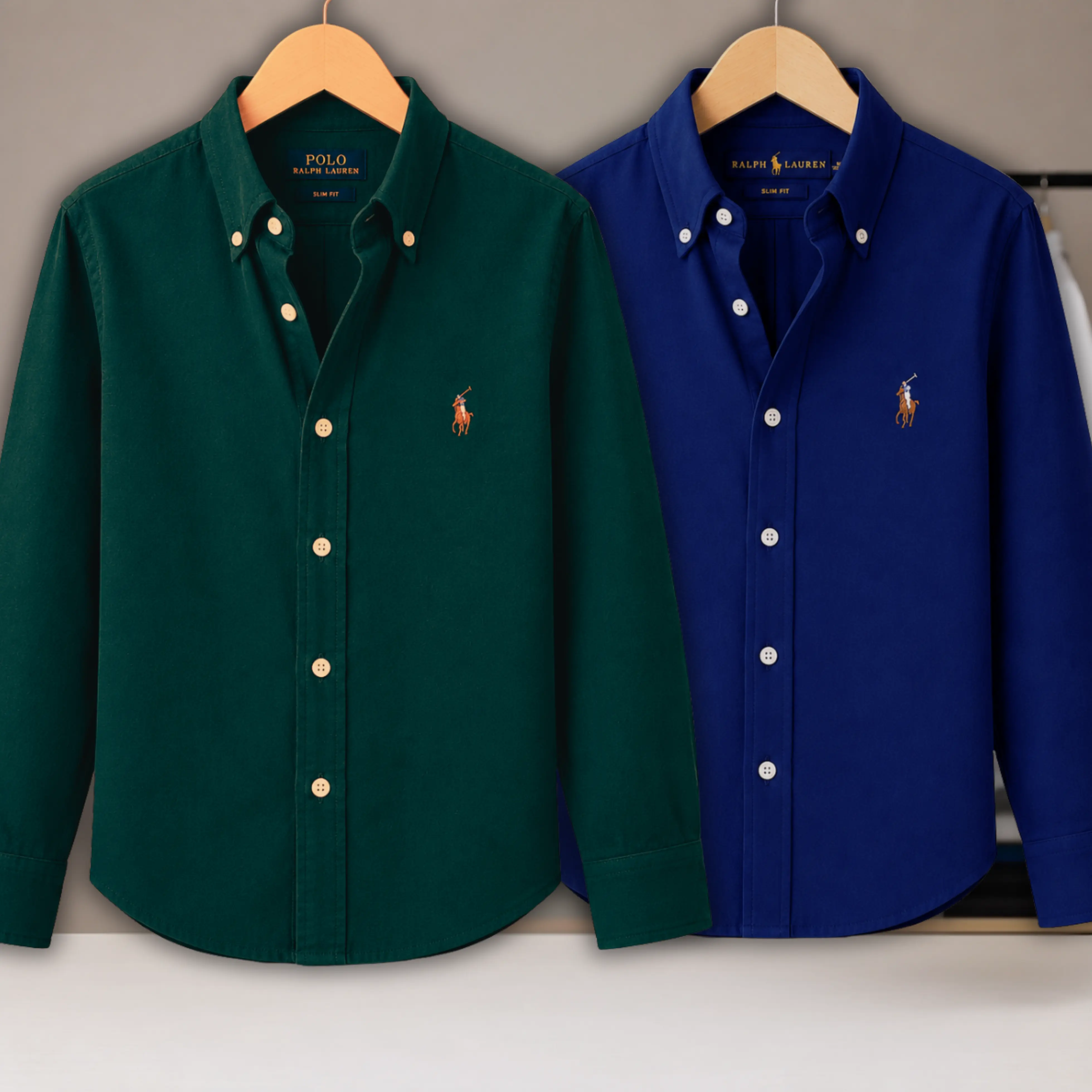 2 Pes Combo - Regular Fit Garment-Dyed Oxford Shirt-Navy Blue / Green