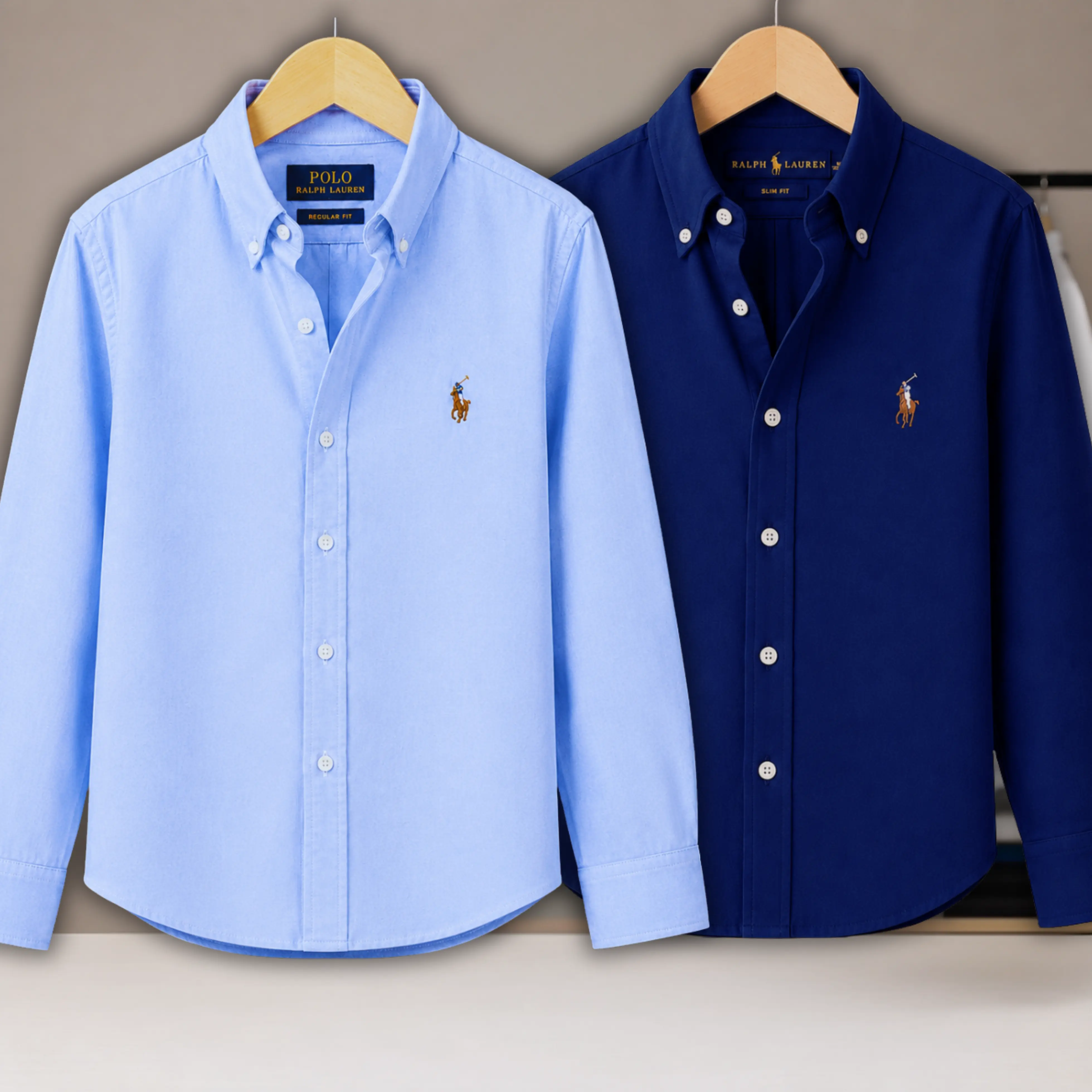 2 Pes Combo - Regular Fit Garment-Dyed Oxford Shirt- Sky Blue / Navy Blue