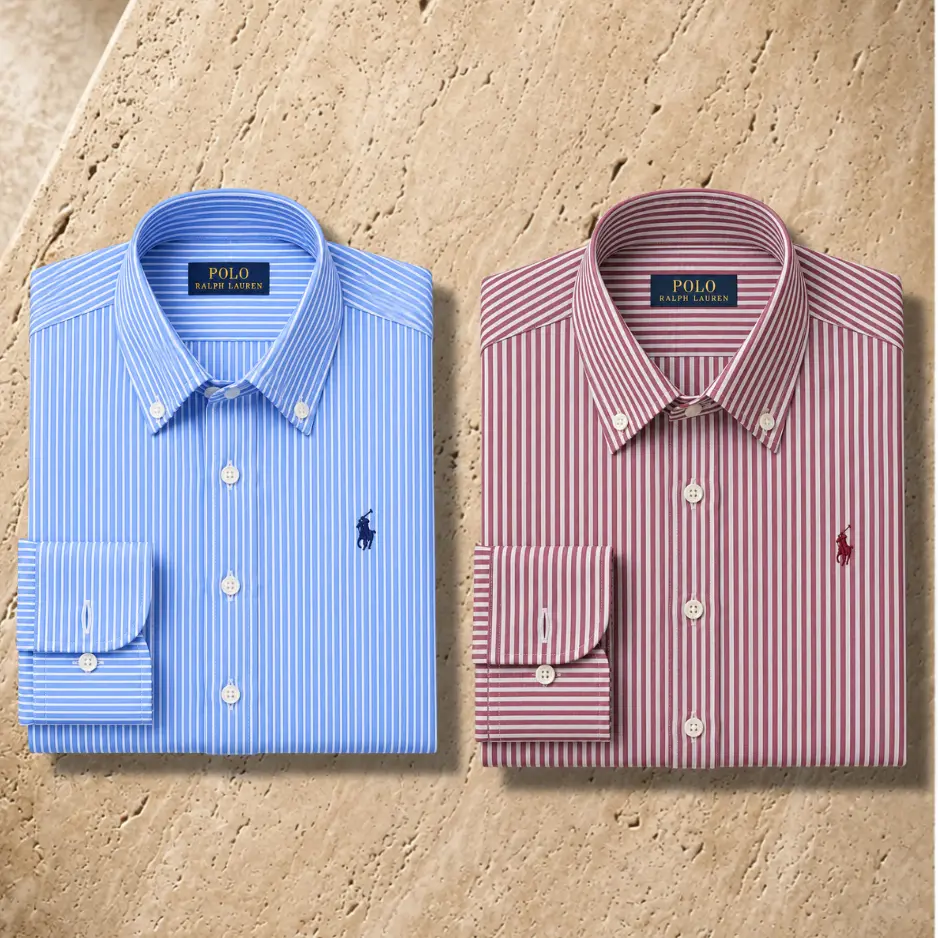 2 Pes Combo-Custom Fit Striped Stretch Poplin Shirt (Colour: Light Wine/Blue)