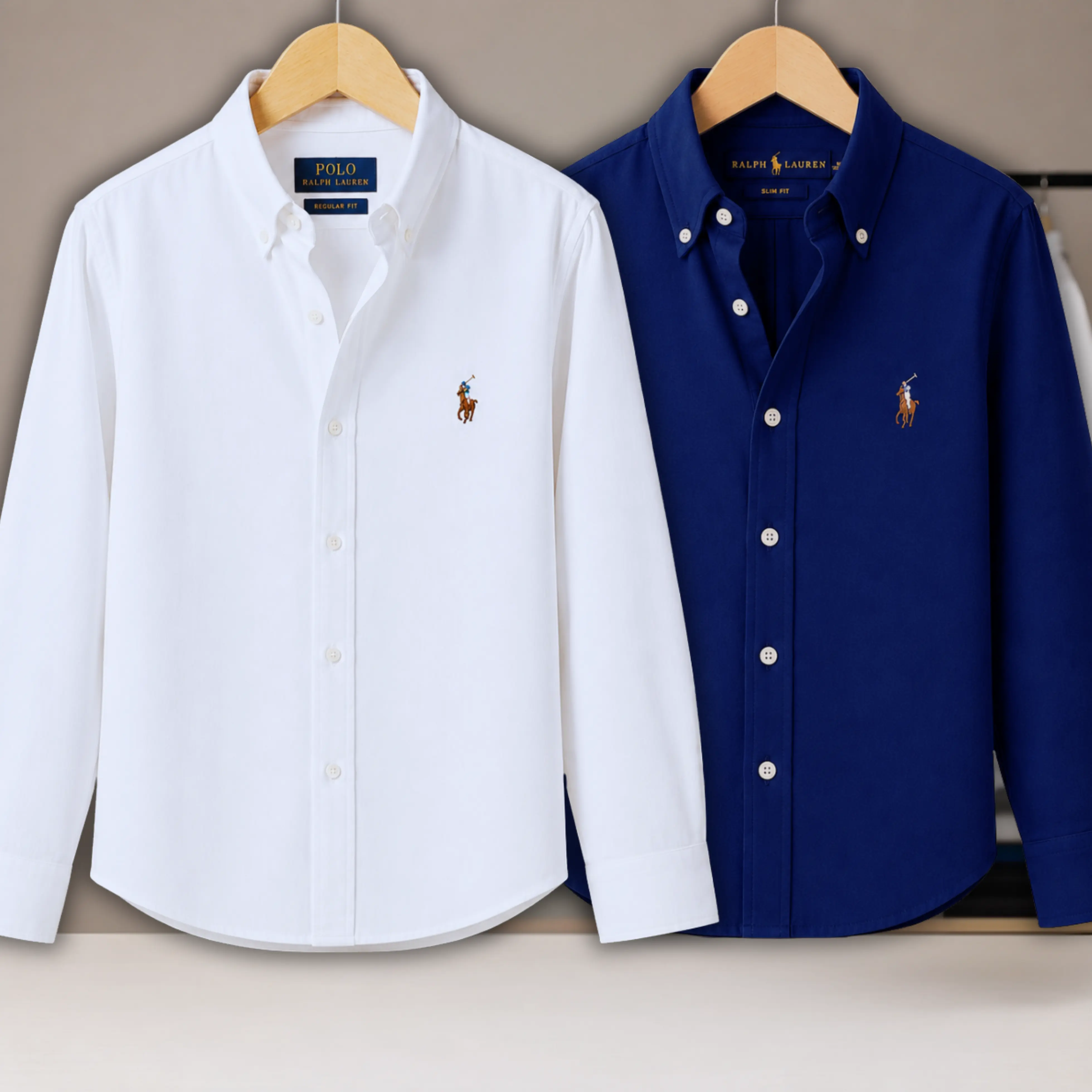 2 Pes Combo - Regular Fit Garment-Dyed Oxford Shirt- White / Navy Blue