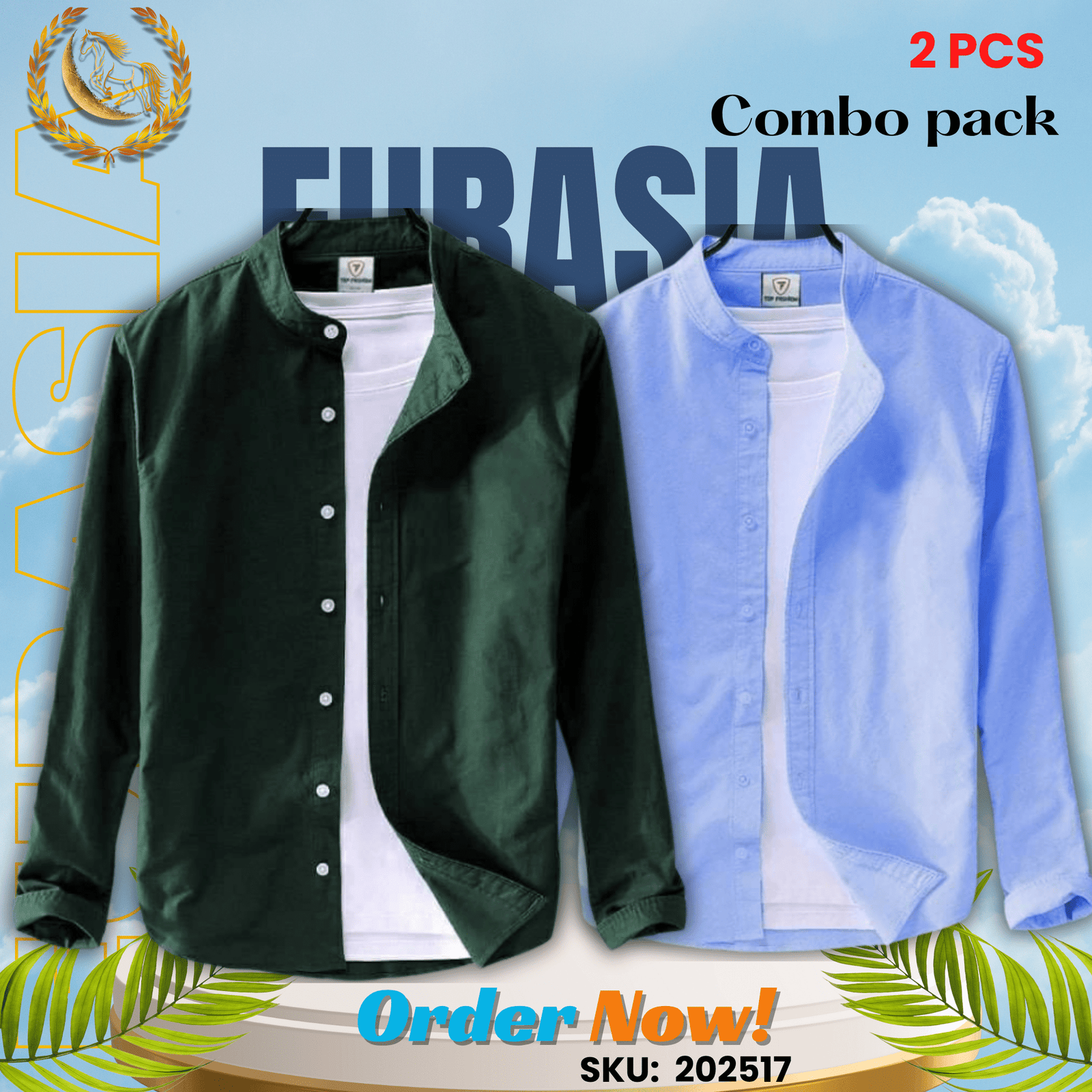 2 PCS (17) 100% Cotton Oxford Long Sleeve Casual Shirt For Men’s (Only Shirt), Combo Pack 2 PCS - Image 1
