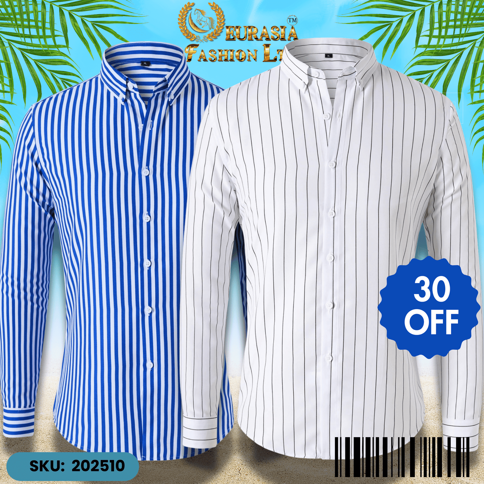 2 PCS CHAK SHIRT (10) Mens Striped Shirt Business Casual Long Sleeve Shirt Korean Style Slim Mens Shirt - Image 1