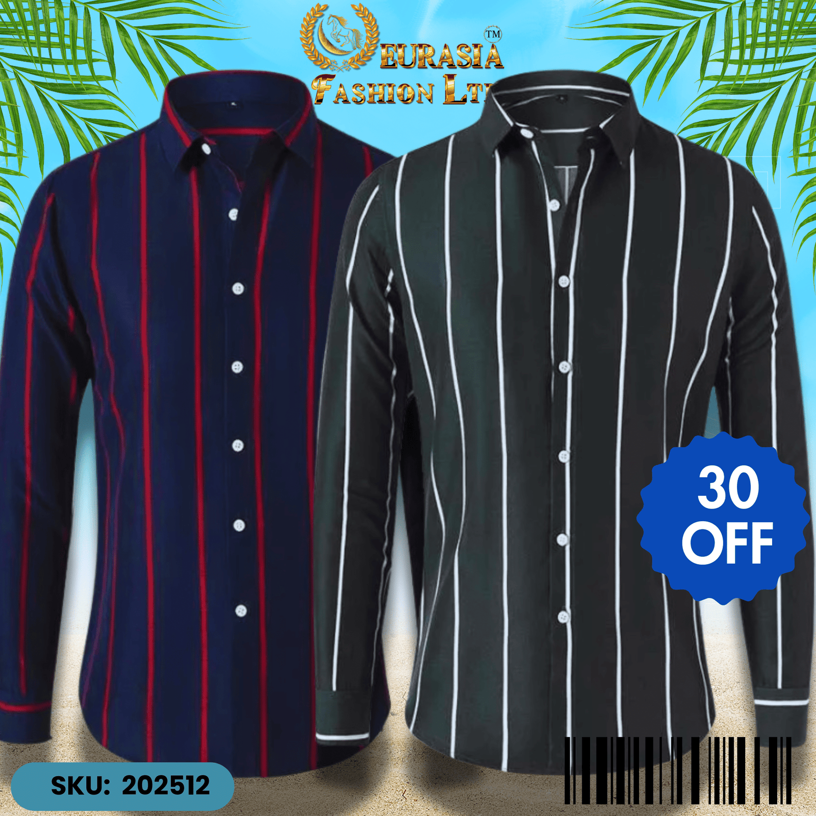 2 PCS CHAK SHIRT (12) Mens Striped Shirt Business Casual Long Sleeve Shirt Korean Style Slim Mens Shirt - Image 1