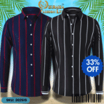 Mens Striped Shirt Business Casual Long Sleeve Shirt Korean Style Slim Mens Shirt