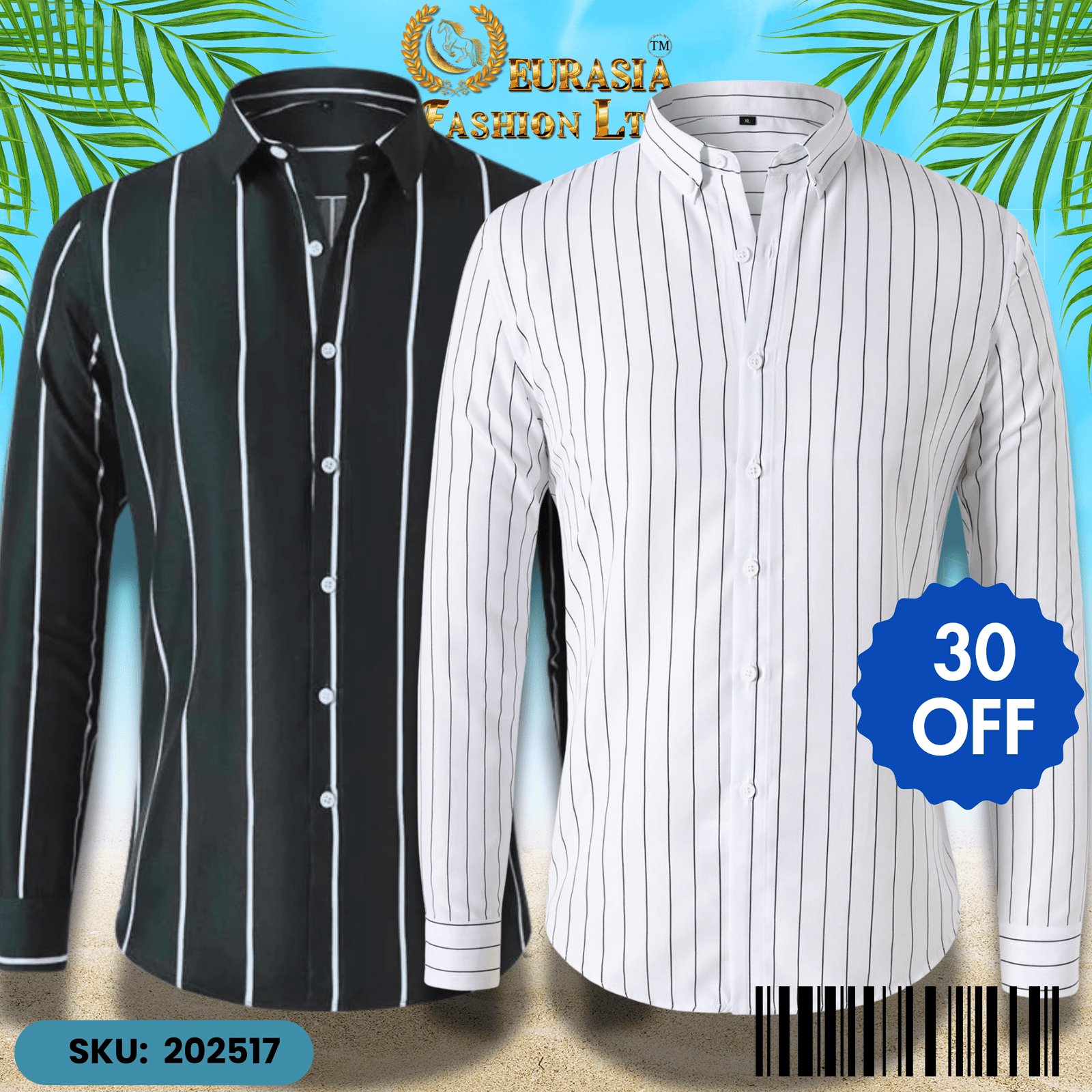 2 PCS CHAK SHIRT (17) Mens Striped Shirt Business Casual Long Sleeve Shirt Korean Style Slim Mens Shirt - Image 1
