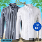 Mens Striped Shirt Business Casual Long Sleeve Shirt Korean Style Slim Mens Shirt