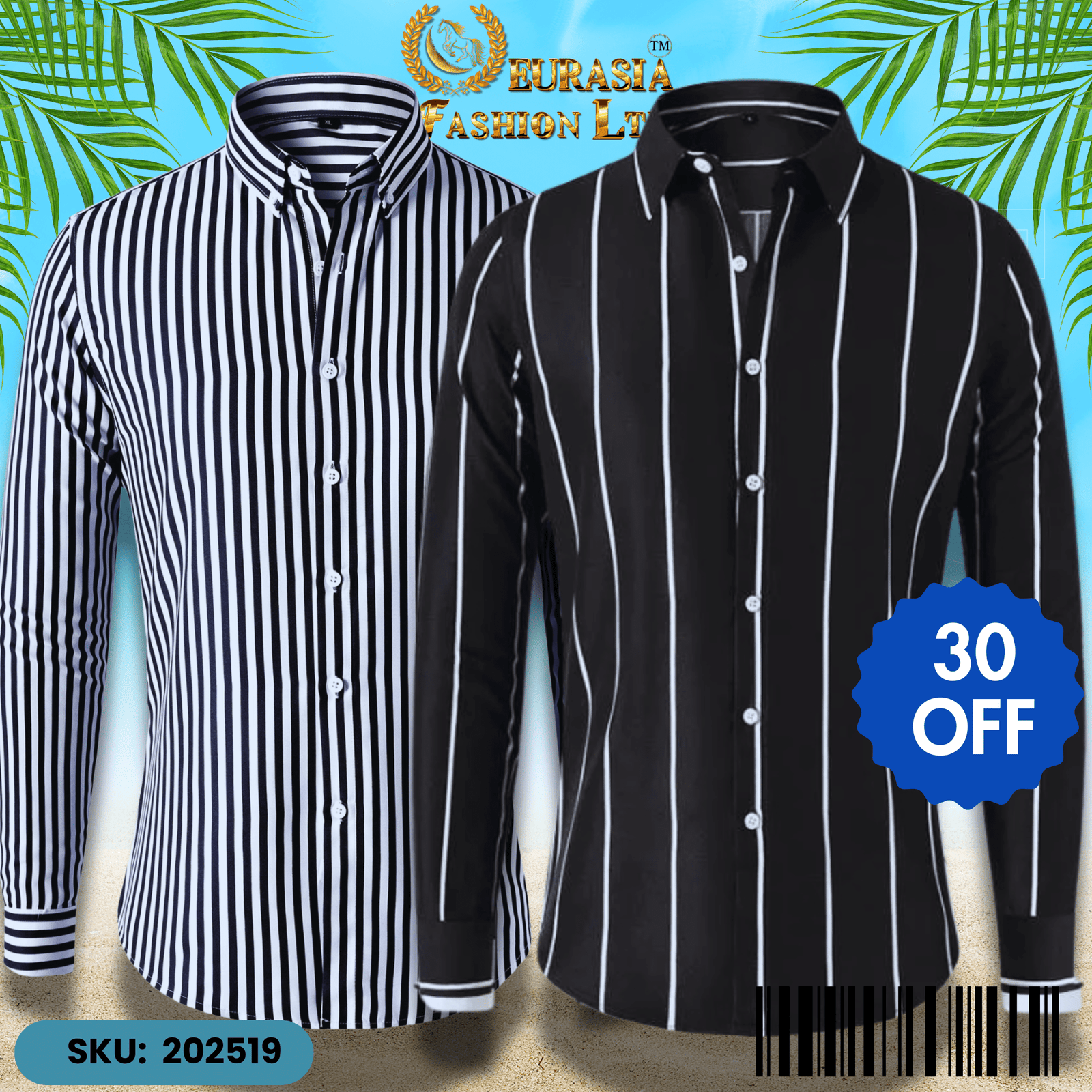 2 PCS CHAK SHIRT (19) Mens Striped Shirt Business Casual Long Sleeve Shirt Korean Style Slim Mens Shirt - Image 1