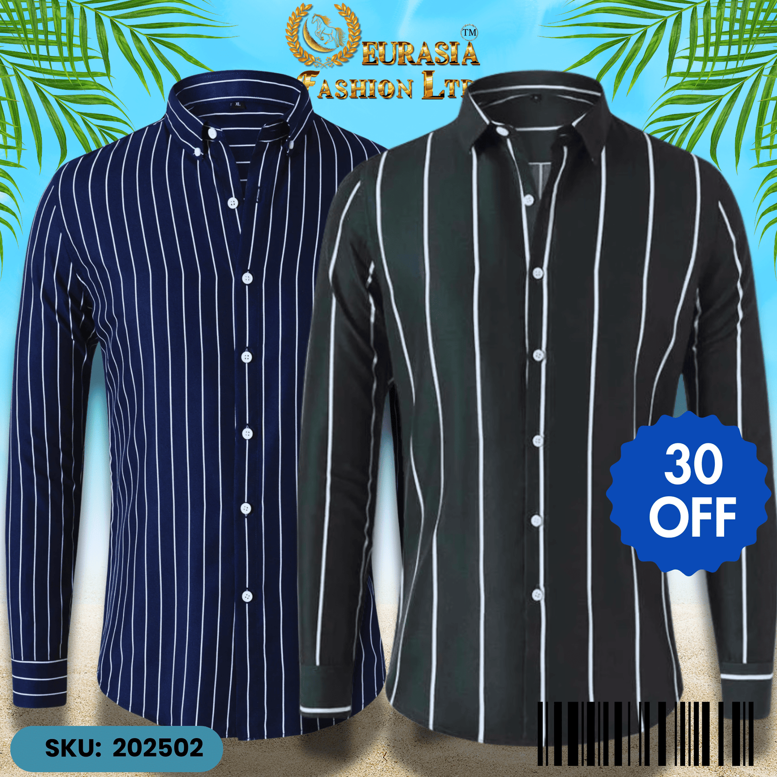 2 PCS CHAK SHIRT (2) Mens Striped Shirt Business Casual Long Sleeve Shirt Korean Style Slim Mens Shirt - Image 1