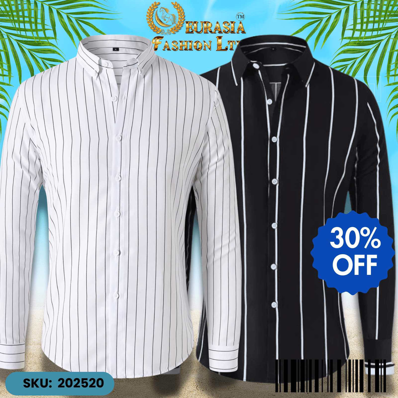 2 PCS CHAK SHIRT (20) Mens Striped Shirt Business Casual Long Sleeve Shirt Korean Style Slim Mens Shirt - Image 1