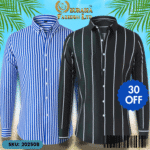 Mens Striped Shirt Business Casual Long Sleeve Shirt Korean Style Slim Mens Shirt