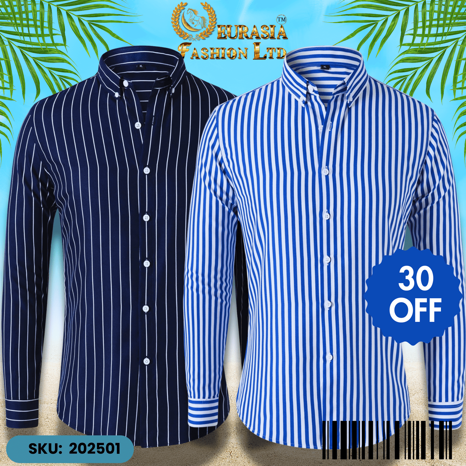 2 PCS CHAK SHIRT Mens Striped Shirt Business Casual Long Sleeve Shirt Korean Style Slim Mens Shirt - Image 1