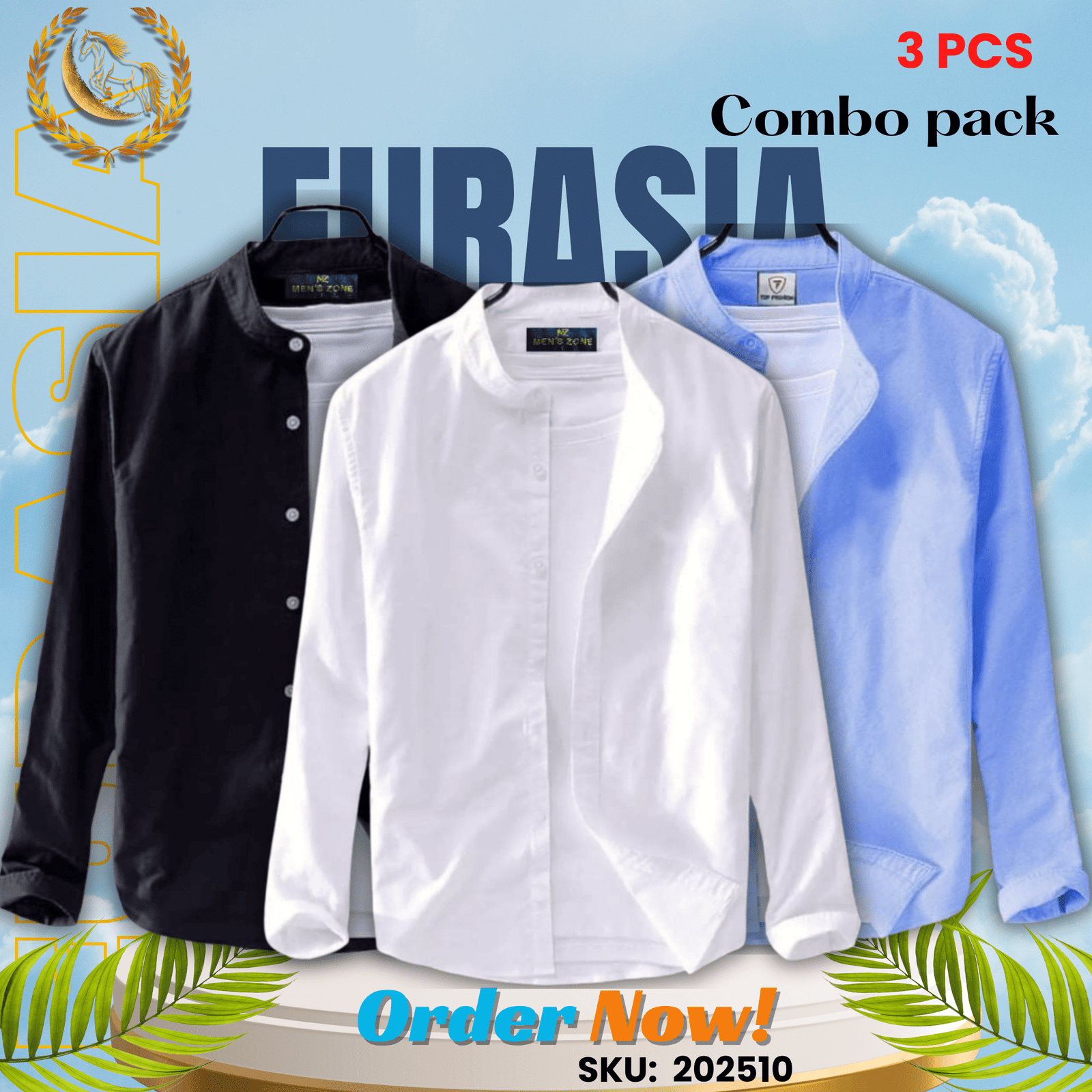 3 PCS (10) 100% Cotton Oxford Long Sleeve Casual Shirt For Men’s (Only Shirt), Combo Pack 3 PCS - Image 1