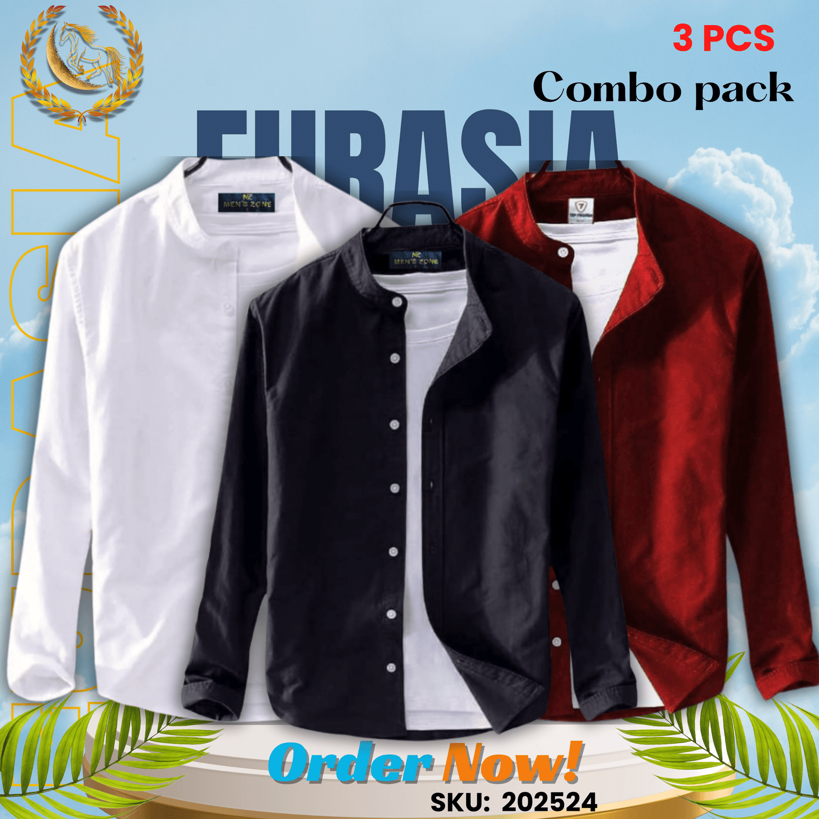 3 PCS (24) 100% Cotton Oxford Long Sleeve Casual Shirt For Men’s (Only Shirt), Combo Pack 3 PCS - Image 1