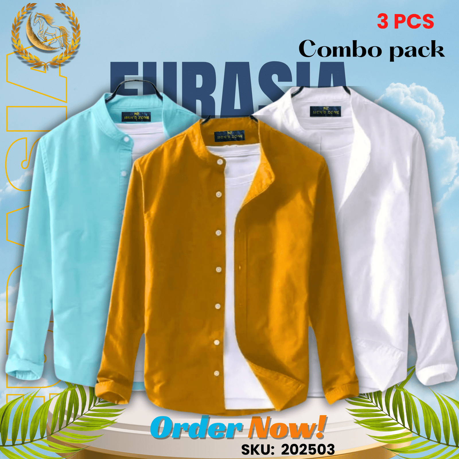 3 PCS (3) 100% Cotton Oxford Long Sleeve Casual Shirt For Men’s (Only Shirt), Combo Pack 3 PCS - Image 1
