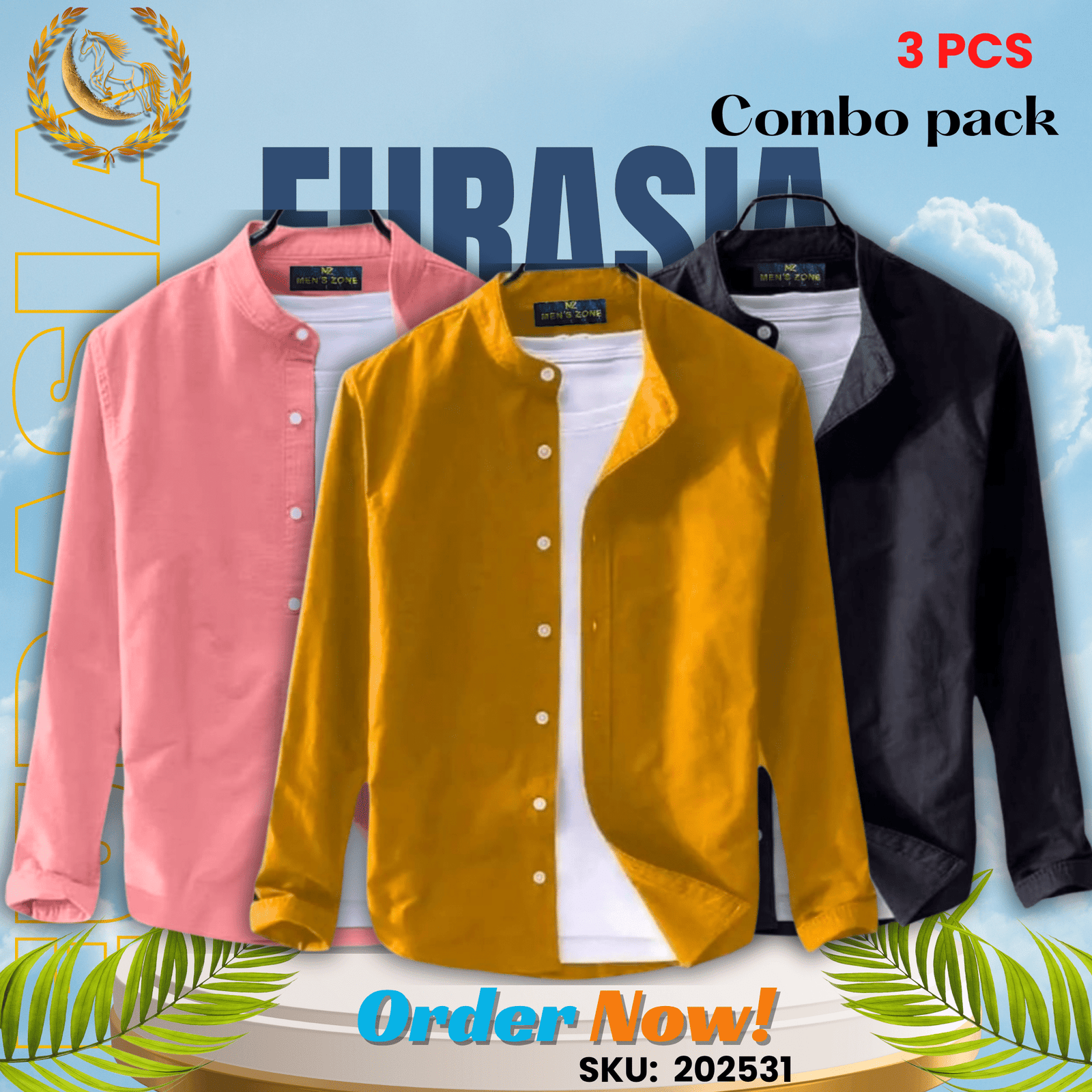 3 PCS (32) 100% Cotton Oxford Long Sleeve Casual Shirt For Men’s (Only Shirt), Combo Pack 3 PCS - Image 1