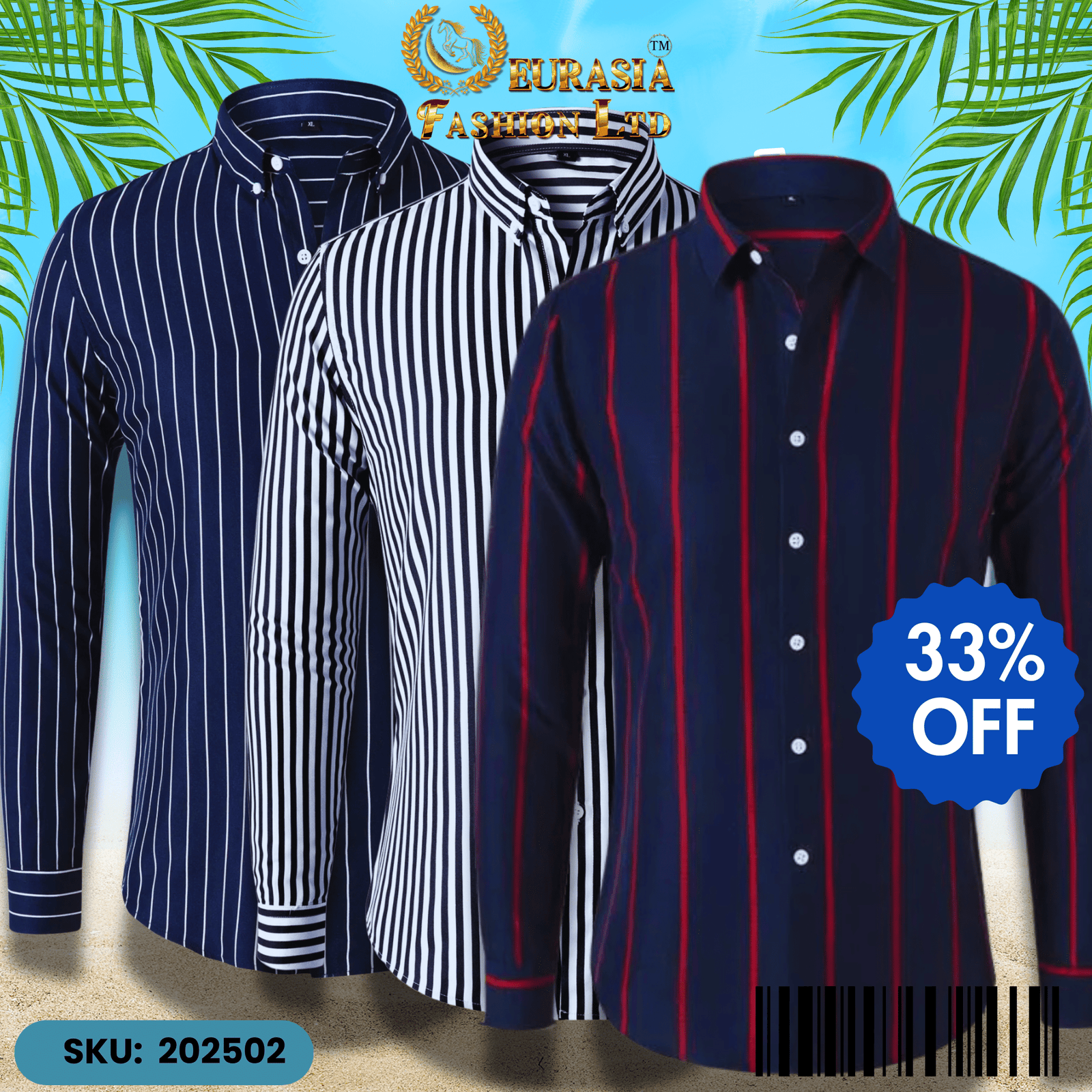 3 PCS CHAK SHIRT (2) Mens Striped Shirt Business Casual Long Sleeve Shirt Korean Style Slim Mens Shirt - Image 1