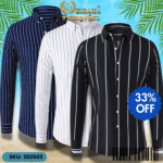 Mens Striped Shirt Business Casual Long Sleeve Shirt Korean Style Slim Mens Shirt