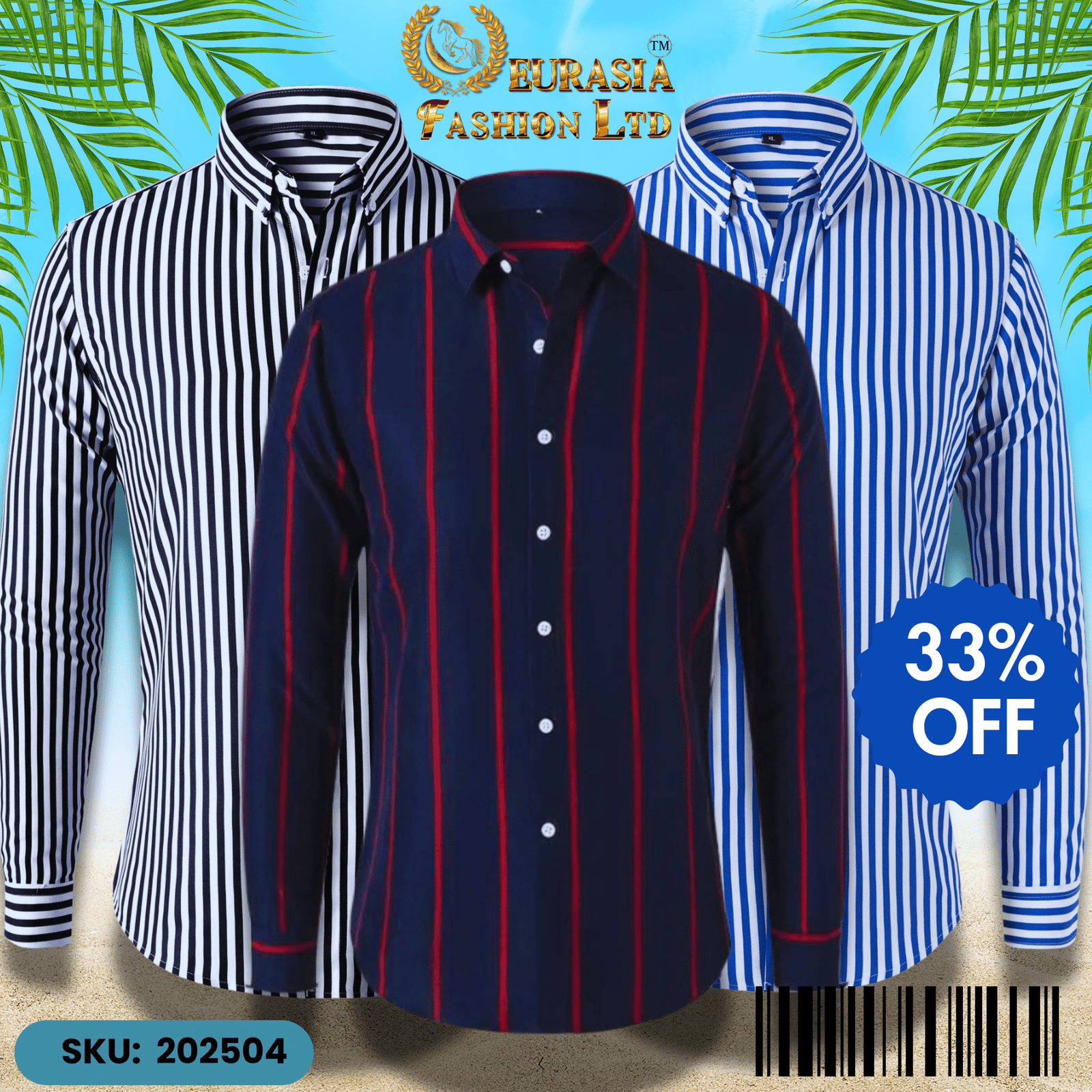 3 PCS CHAK SHIRT (4) Mens Striped Shirt Business Casual Long Sleeve Shirt Korean Style Slim Mens Shirt - Image 1