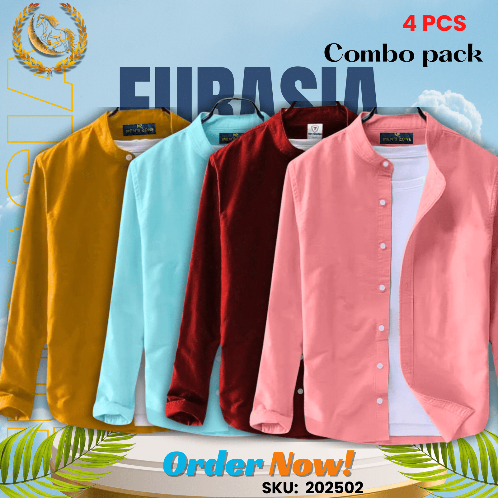 4 PCS (2) 100% Cotton Oxford Long Sleeve Casual Shirt For Men's (Only Shirt), Combo Pack 4 PCS - Image 1