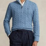 Polo Ralph Lauren Cable-Knit Cotton Quarter-Zip Sweater – Sky Blue